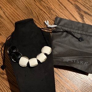 Zsiska Adjustable Cord Necklace Black and White